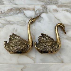 SOLD Set of 2 Vintage Brass Geese/Swan Planters